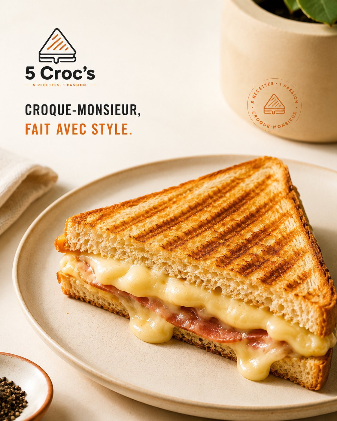 Croque-monsieur 5 Croc’s grillé avec fromage fondant